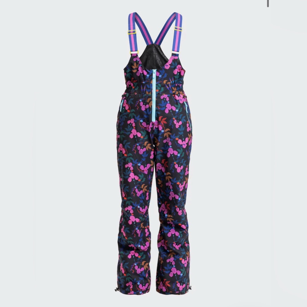 Roxy Floral Ski & Snow Bibs - Black and Pink / Purple